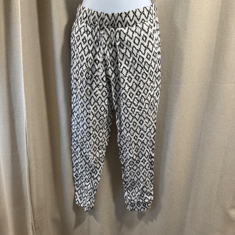 Banana Republic XS Black‎ White Diamond Print Drawstring Waist Casual Pants